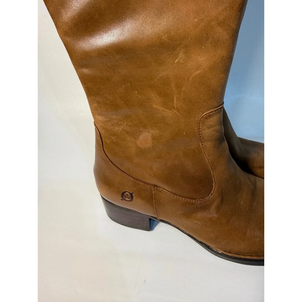 Born Boots‎ Women's 7.5 Leather Knee High Tan Brown Side Zip Block Heel